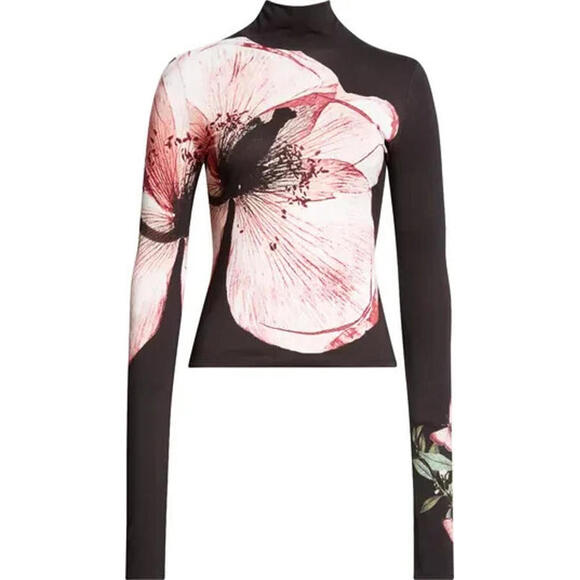 NEW, Alice + Olivia Luna Floral Delaina Long-Sleeve Turtleneck Top XL #T3474 - Picture 1 of 8